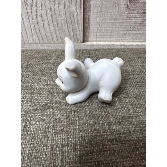 Russ Berrie & Co Taiwan Ceramic White Bunny Figurine with Blue Bow Collectible - Picture 3 of 8